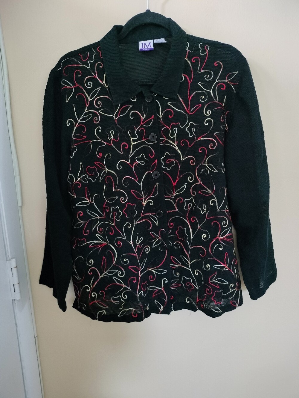 JM Collection Semi Sheer Cotton Blend Embroidered Cardigan 1X Artsy Office